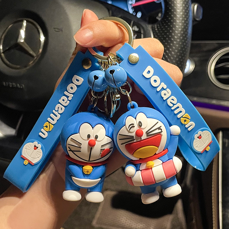 creative cartoon sitting pokonyan keychain pendant three-dimensional doraemon doll small gift key ring pendants