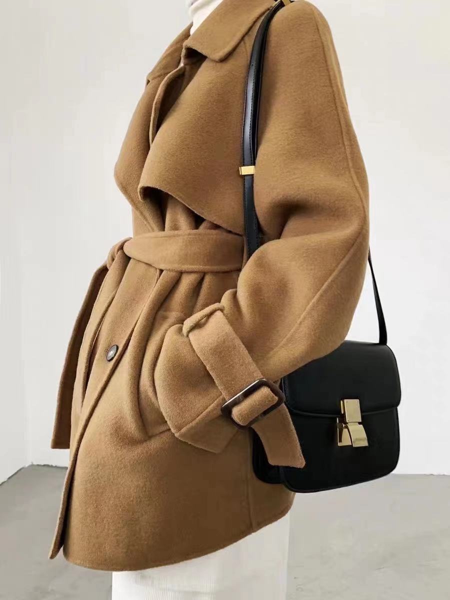 女装2021新款春风衣双面羊绒大衣女腰带宽松显瘦气质毛呢简约外套