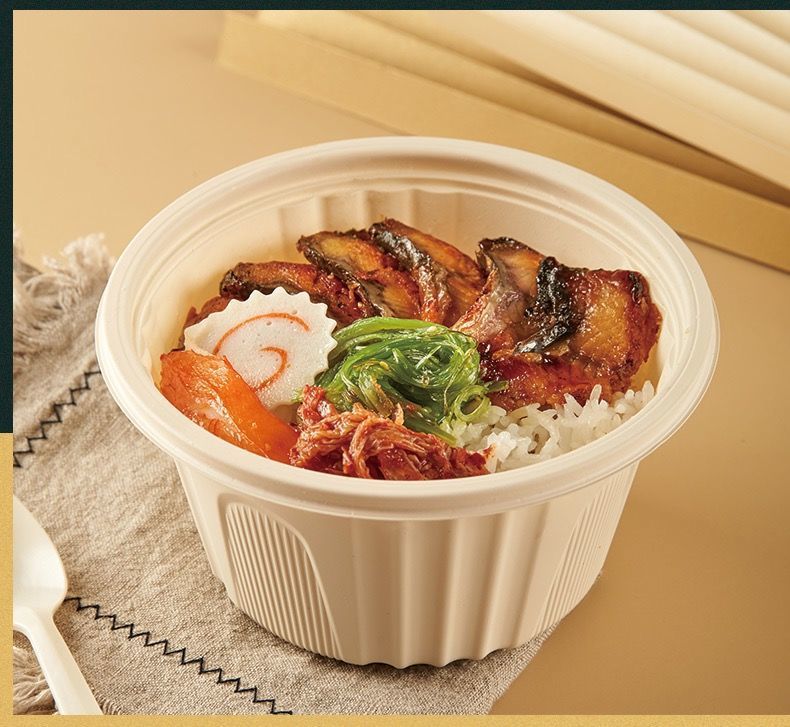 环保一次性碗玉米淀粉打包盒温米饭小份菜600ml圆形碗一次性餐盒