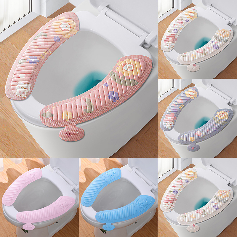 Home Toilet Seat Cover Cushion Adhesive Four Seasons Universal Closestool Cushion Cartoon Cute Toilet Seat Cover Waterproof Happy Day