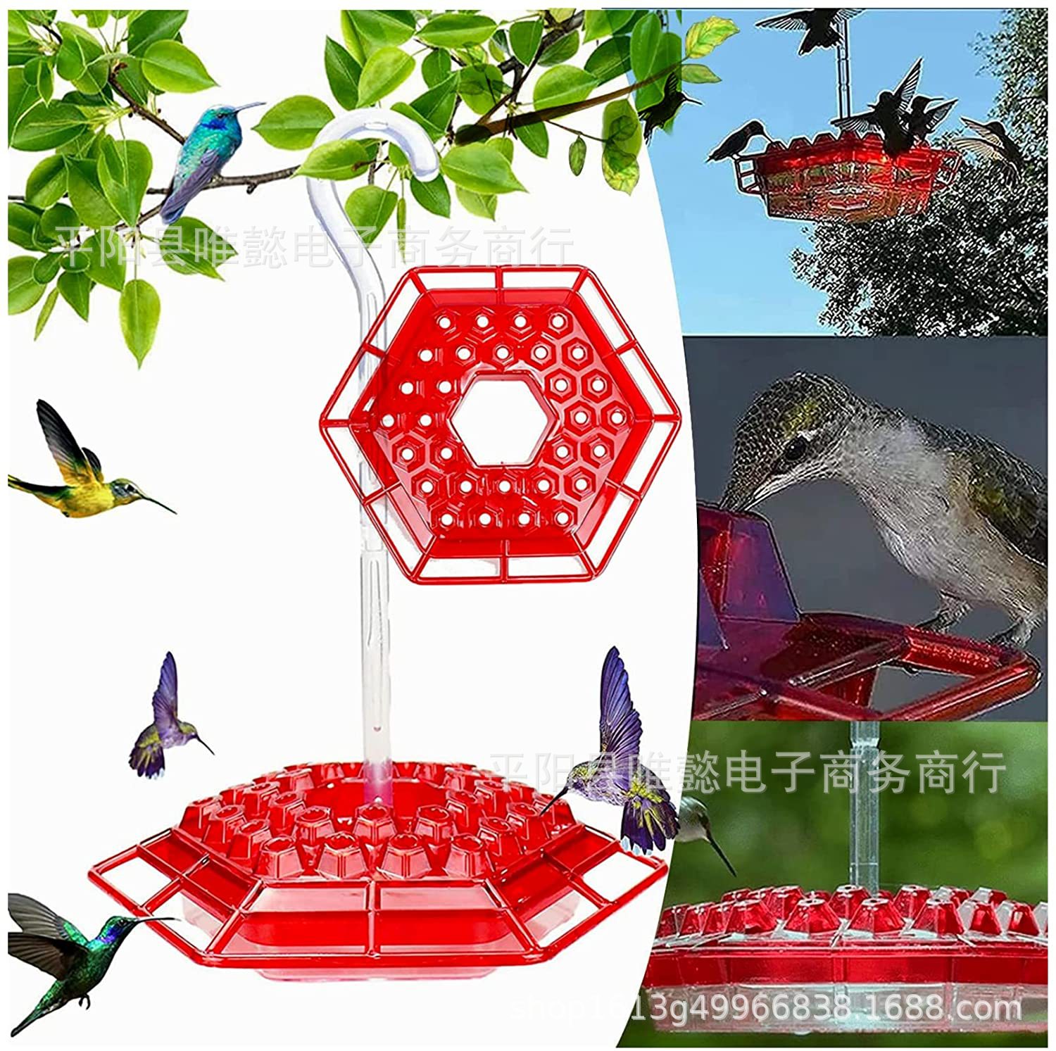 Hummingbird Feeder Hanging Red Hexagon with Hook Hummingbird Feeder Garden Bird Feeder