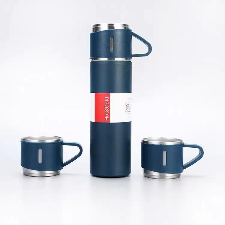 Hot Gift Box Gift Cup Set +304 Stainless Steel One Cup Three Lid Vacuum Cup Portable Business Cup Wholesale