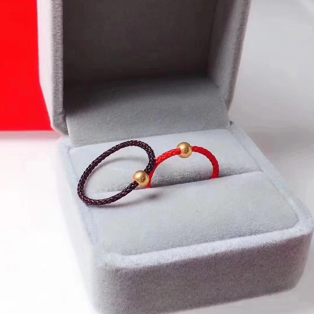 3d硬金转运珠戒指 黄金小金豆红绳戒指 珠宝店引流活动点赞礼品