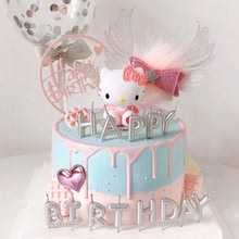 小猫蛋糕装饰可爱猫咪字母蜡烛happy birthday银色生日快乐蜡烛l