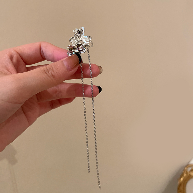 花朵流苏耳骨夹无耳洞中国风长款淑女范耳环复古潮流感古风耳饰潮