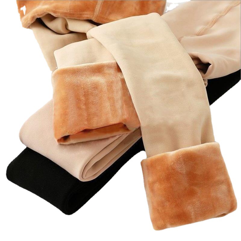 Superb Fleshcolor Pantynose Skin Beauty Socks Flesh-Colored Leggings Autumn and Winter Fleece Lined Padded Warm Keeping One-Piece Trousers Black Silk Pantyhose for Women