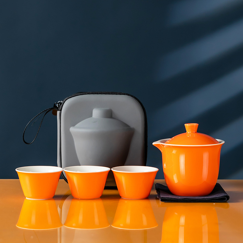 旅行茶具套装一壶三杯素雅快客旅行便携式现代简约商务茶具礼品