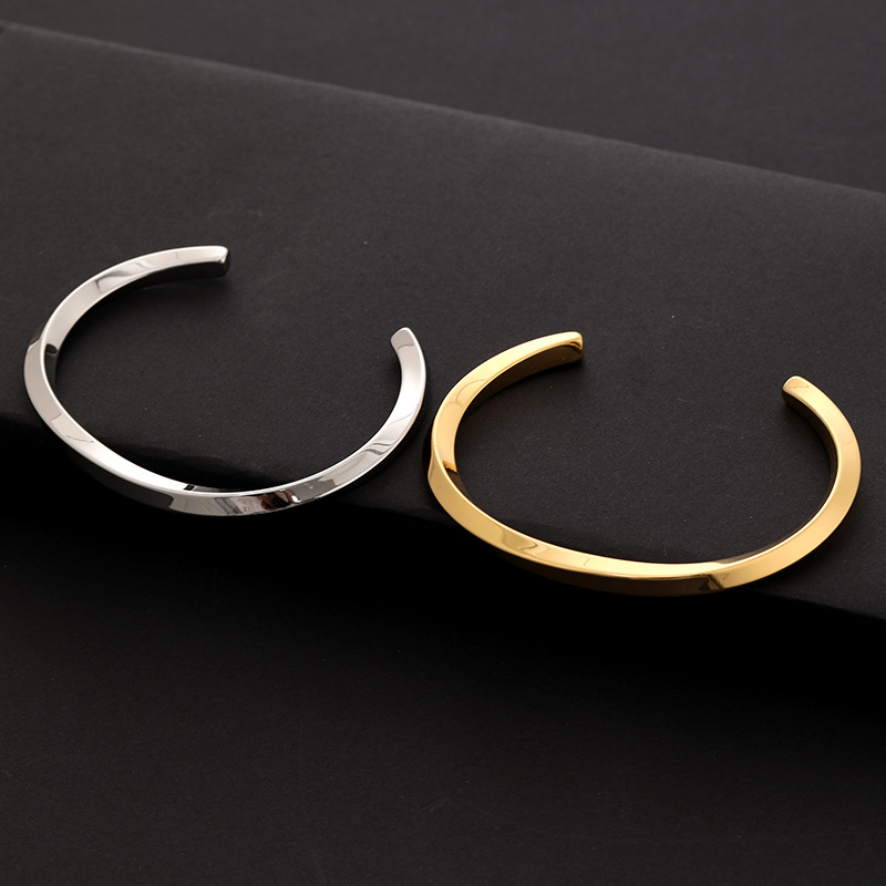 几何光面手镯莫比乌斯圆形钛钢手环扭环方形扭曲不掉色百搭女镯子