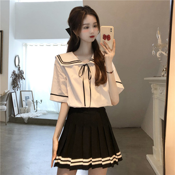 百褶裙子少女夏装2024新款初中学生学院风海军领短裙连衣裙jk套装