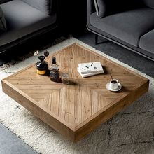 侘寂风实木客厅茶几方型简约现代设计师家用复古做旧法式桌子原木