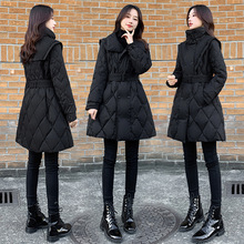 2022新款女装冬季修身收腰中长款羽绒棉服女黑色显瘦气质外套加厚