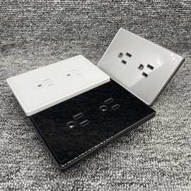 120型全部钢化玻璃美标插座美式扁三孔黑灰白色118型大板超薄面板