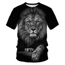 跨境夏季新款时尚新品狮子老虎3D数码印花圆领T恤短袖支持定 制