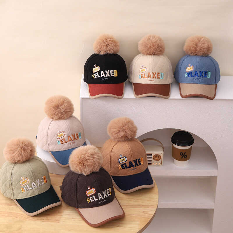 超萌宝宝帽子男孩毛绒保暖女童鸭舌帽可爱婴幼儿毛球棒球帽秋冬款