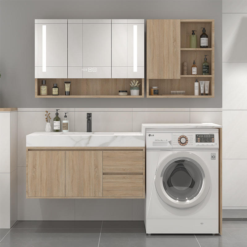 阳台洗衣机一体柜卫生间北欧简约原木色浴室柜边柜组合洗脸洗手台