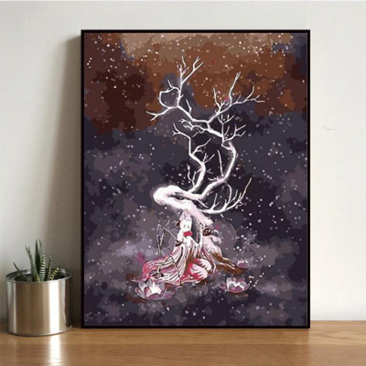 diy数字油画减压动物客厅填充手绘油彩填色手工装饰画银光冰鹿