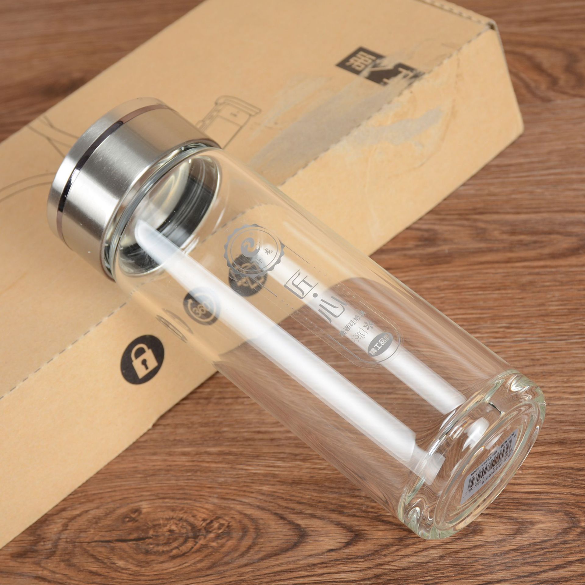 卧龙礼品杯加厚茶杯印字logo透明杯双层玻璃杯广告水杯子批发