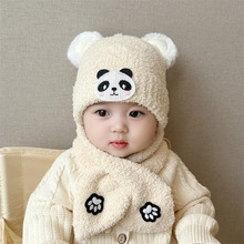 可爱小熊刺绣奶嘴帽韩版护耳帽0-36个月男女童宝宝帽子围巾两件套