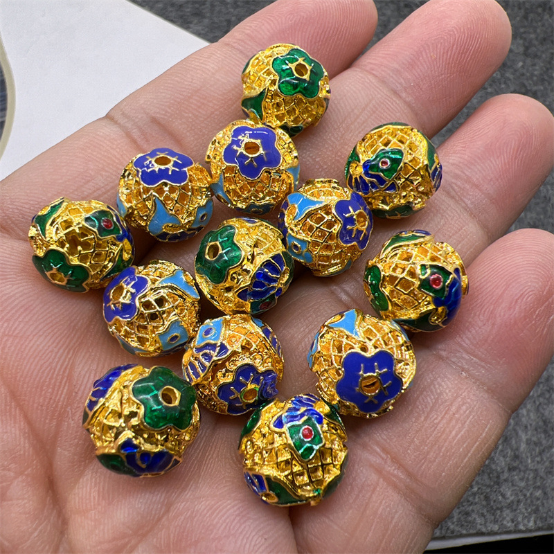 镀18k金景泰蓝手工艺diy配饰掐丝珐琅diy饰品配件散珠圆珠大隔珠