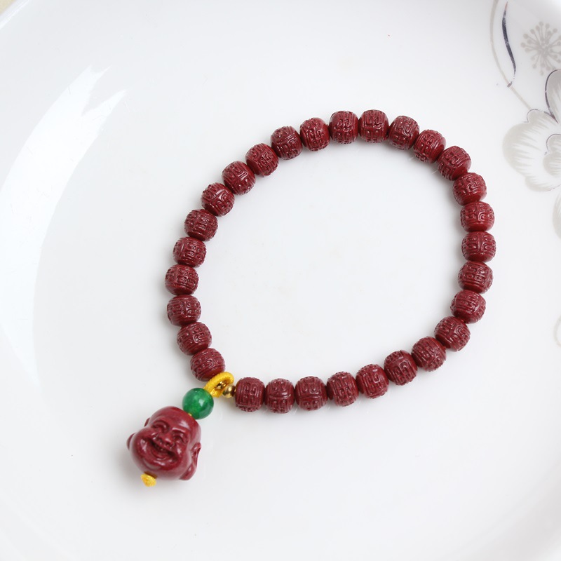 批发天然朱砂手链高含量紫金砂回纹珠笑面佛笑口常开自在佛手链