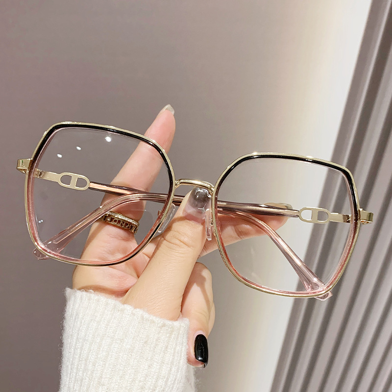 2023 Spot Direct Supply Anti-Blue Light European and American Plain Glasses Eye Protection Glasses Cross-Border Fashion Large Rim Metal Glasses Gradient