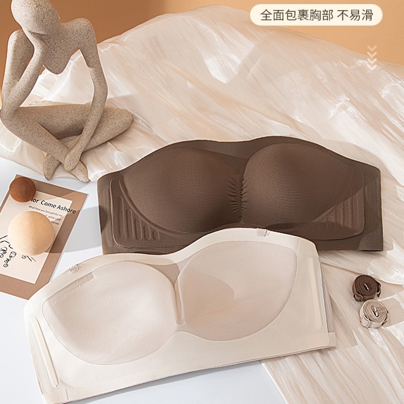 抹胸聚拢内衣女防滑防走光裹胸固定杯防下垂收副乳无肩带文胸罩夏