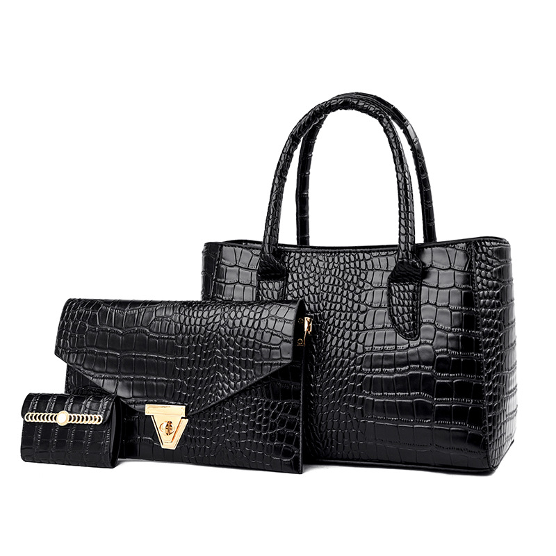 2021 European and American New Women's Bag Fashion Crocodile Pattern Embossed Three-Piece Women's Bag Son Mother Tote Shoulder Messenger Bag