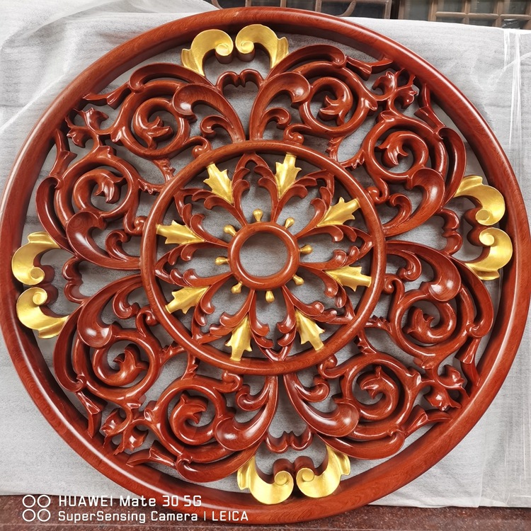 Dongyang Wood Carving Rosewood Antique Pendant Background Wall Hangings Hotel Living Room round Chinese Wall Hanging Hanging Panel