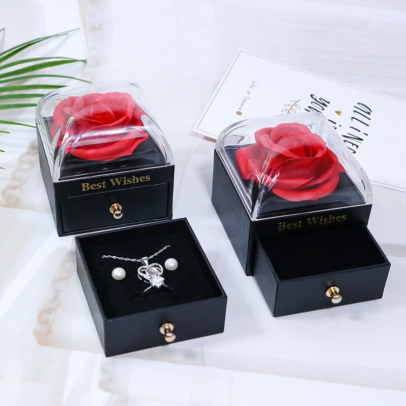 New Oblique Plaid Soap Flower Box High Transparent Rose Gift Box Ring Earrings Pendant Necklace Jewelry Box Wholesale