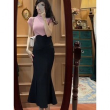 欧货黑色包臀鱼尾裙女春季新款法式小个子高腰显瘦高级感气质长裙