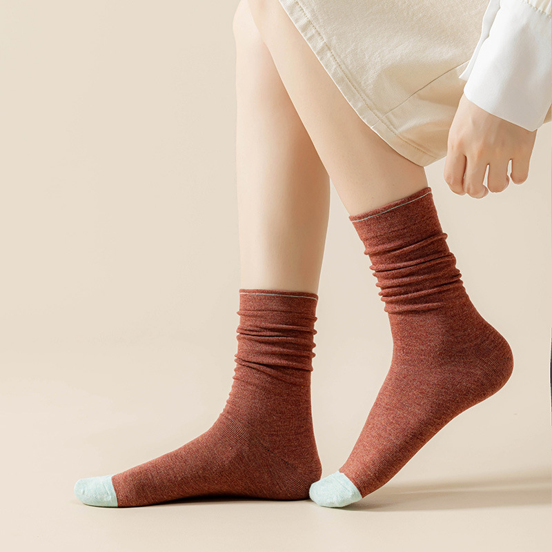 袜子女春秋季纯色百搭中筒袜ins潮流彩色女袜