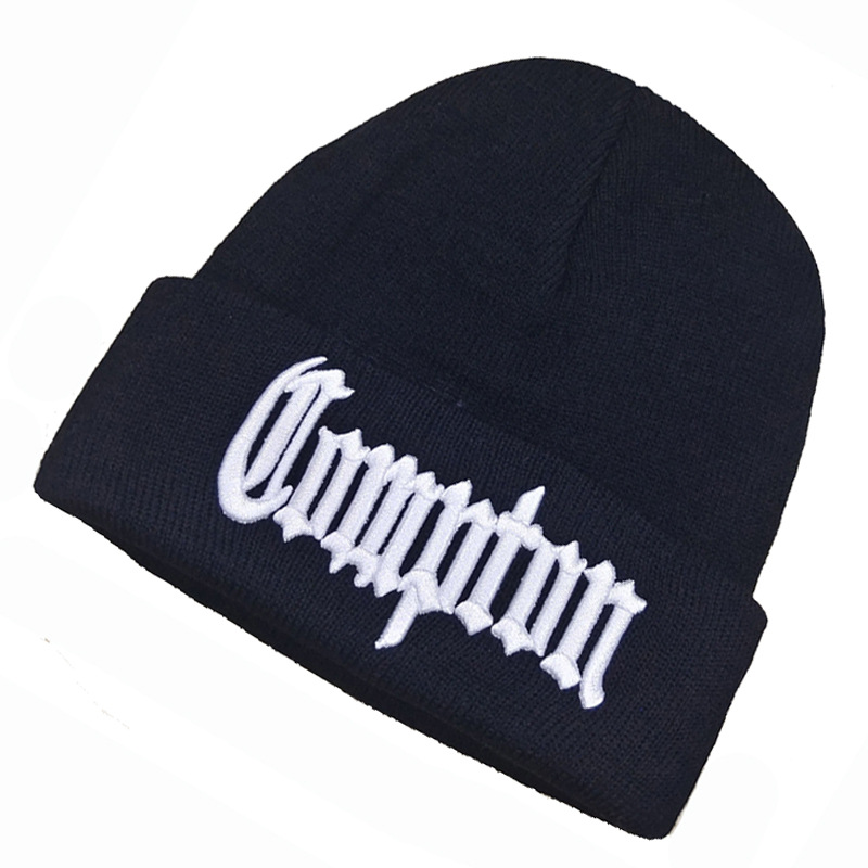 Cross-Border Compton Three-Dimensional Embroidery Knitted Hat Woolen Cap Women's Hip Hop Autumn Winter Hat Winter Beanie Hat Men's Warm Hat