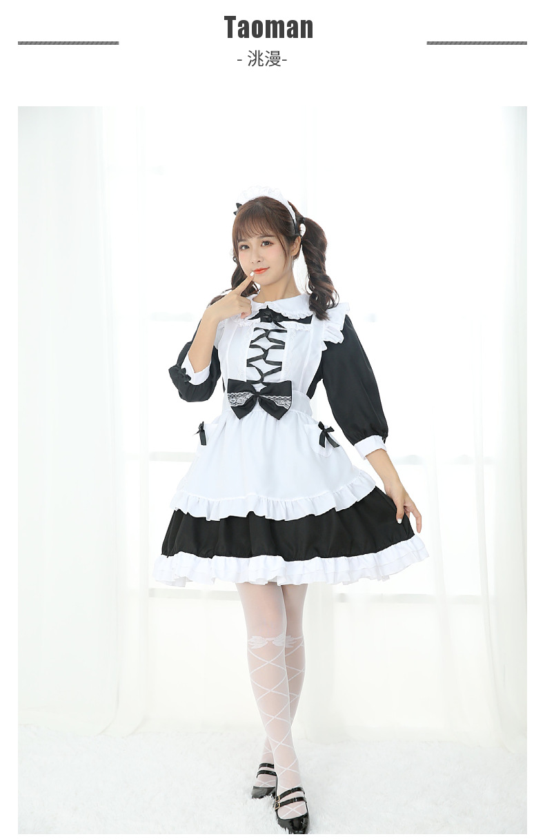 黑白女仆装软妹公主连衣裙女佣仆人cos套装日系中袖蝴蝶结洋装