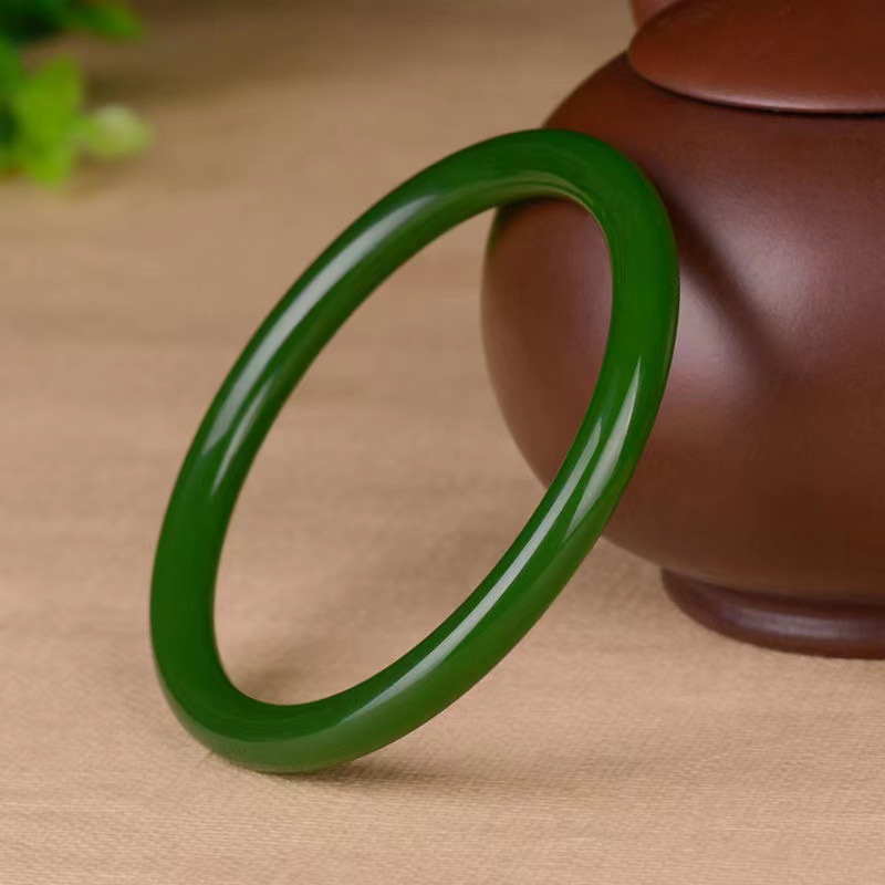 外蒙料细圆条手镯羊脂白叮当镯高仿和田玉菠菜绿玉镯直播礼品货源