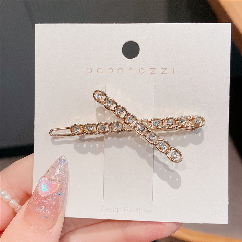 2022 Summer New Girls' Hairpin Rhinestone Cross Clip Simple Fashion Side Bang Side Clip Head Clip Spot