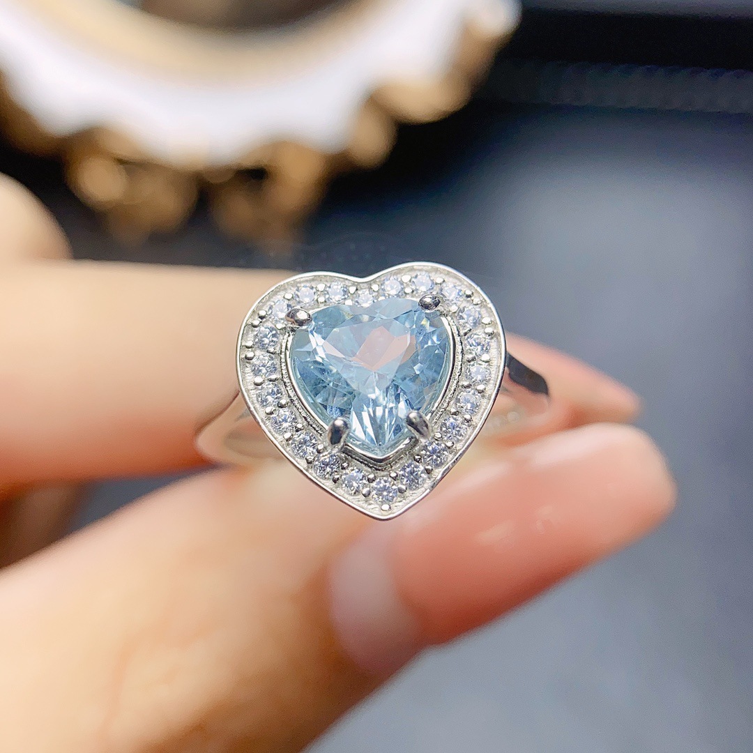 泽锋珠宝天然海蓝宝石戒指s925银女饰主石8*8跨境一件代发-阿里巴巴