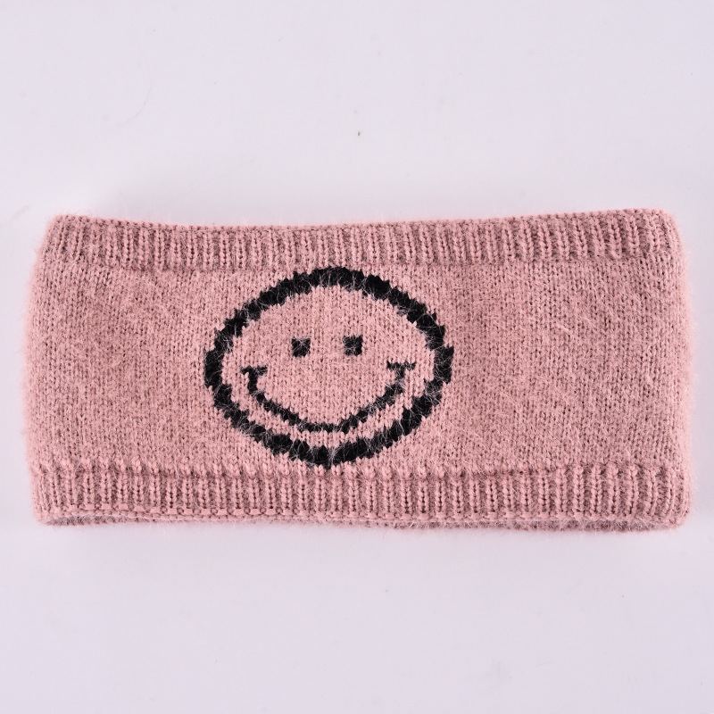 2021 New Knitted Smiley Face Scarf Plush Knitted Windproof Confinement Hair Band Internet Celebrity Same Style Headwear Headband Wholesale