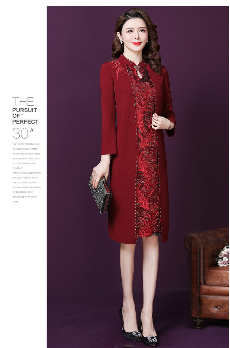 喜婆婆婚宴装2021秋冬新款长袖红色婚礼服婚宴假两件喜妈妈婚宴装