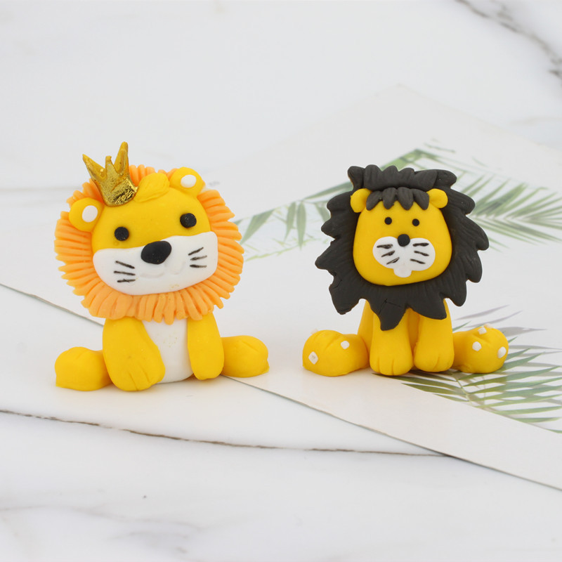 软陶儿童卡通森林黄色小狮子狮子座烘焙生日蛋糕动物装饰摆件插件