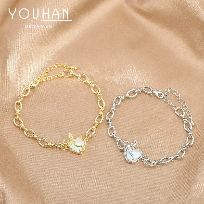 Real Gold Plating Inlaid Zircon Temperament Hand Jewelry Niche Design Chain Bow Bracelet Fashionable All Match Jewelry