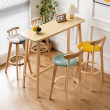 北欧实木小吧台桌椅组合家用简约高脚长条桌靠墙酒吧桌阳台咖啡桌