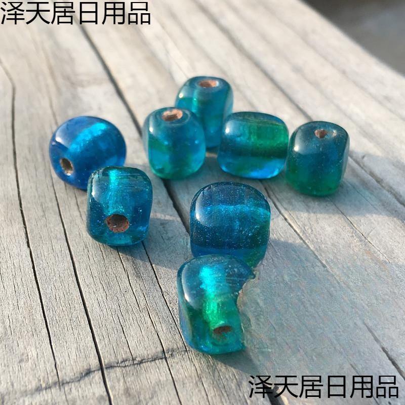 手工老琉璃珠子 透亮咬色秀水蓝方形老琉璃珠 10-11mm配珠-阿里巴巴