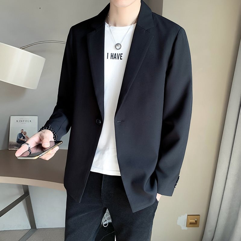 卡其色休闲西装男感英伦雅痞男装一粒扣西服外套春秋男士夹克