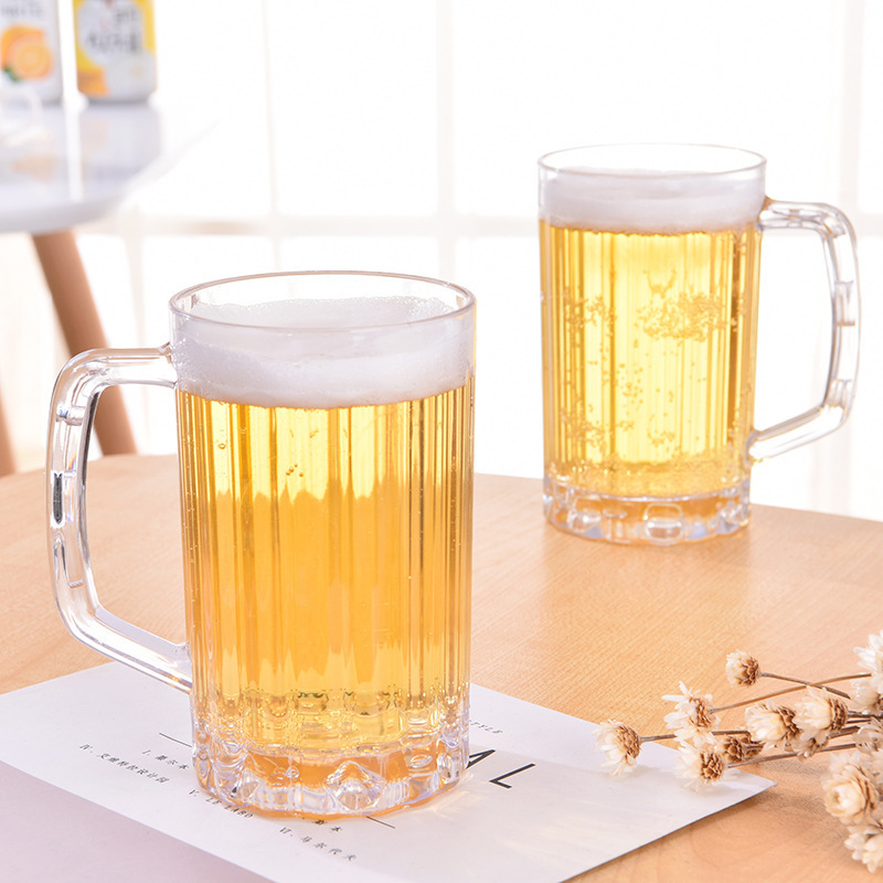 New Plastic Large Capacity Transparent PS Beer Steins Thickened Draft Beer Cup with Handle Beverage Juice Water Cup Factory Goods