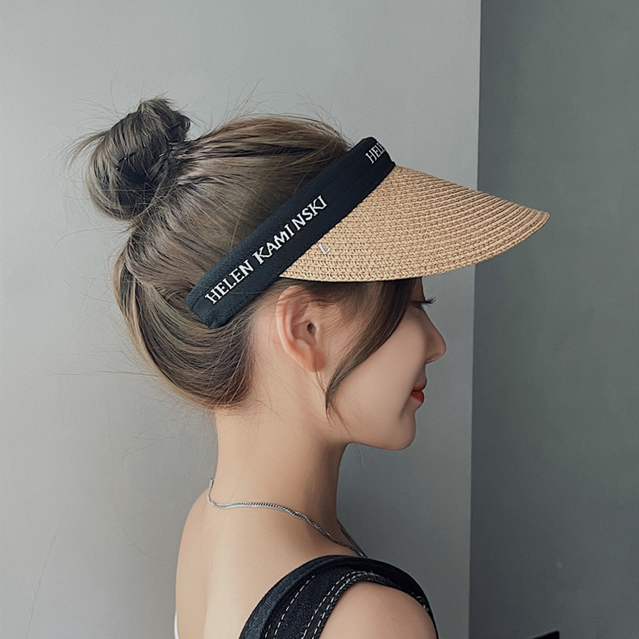 Air Top Summer Hat Female Beach Sun Protection Sun-Proof Headband Sun Hat Straw Hat Cover Face Seaside Vacation Grass