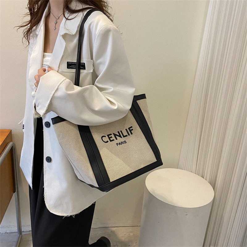 Letter Splicing Tote Bag 2022 Autumn New Design Sense Versatile Handbag Large Capacity Commuter Essential Shoulder Bag