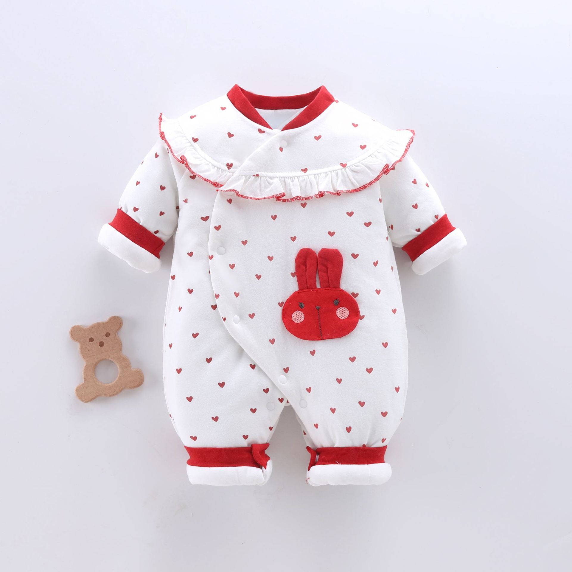 婴儿连体衣初生薄棉偏襟和尚服秋冬可爱女宝宝0-3月新生儿衣服