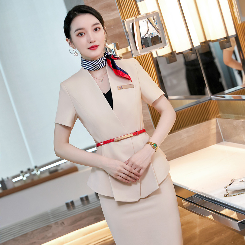 春夏职业套装女酒店经理销售面试工装珠宝店美容院前台工作服短袖