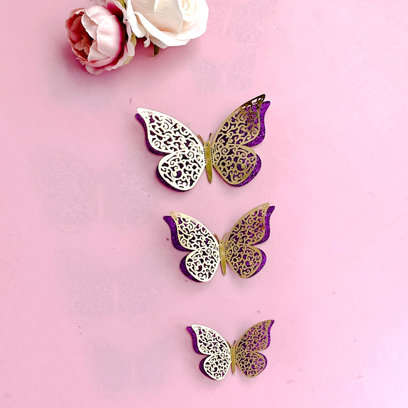 Paper Gold Double Layer Butterfly Cake Decoration Birthday Cake Decoration Cake Plug-in Cake Ornaments Topper for Baking