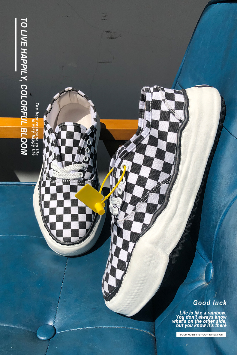 supstorm溶解鞋三原康裕黑白格厚底帆布鞋男鞋 mmy小众板鞋情侣鞋